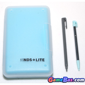 NDS *Lite* Game Cart Case +Stylus Pen x 2 ~ Ice Blue / Pearl Blue Picture / Boxart